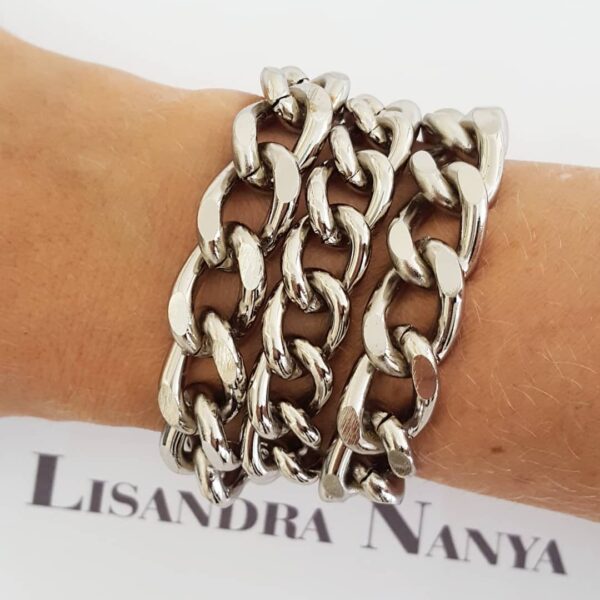 Conjunto 3 Pulseiras Elos Grossos Corrente Aço Banho Prateado Fecho Ímã
