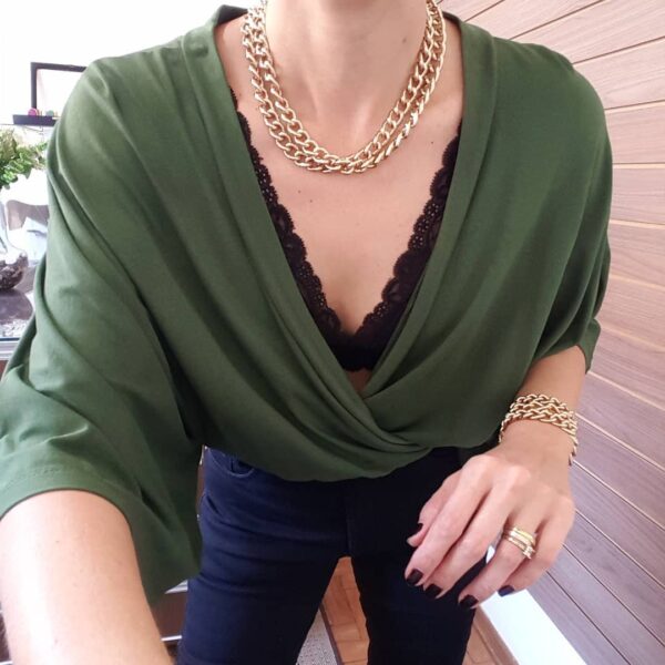 Conjunto Banho Ouro Elo Grumet-117 Colar + 2 Pulseiras Corrente Aço